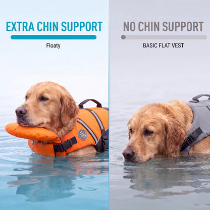 floaty - dog life jacket with chinlift head rest