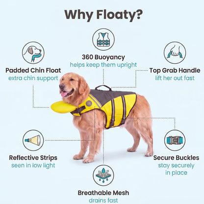 floaty - dog life jacket with chinlift head rest