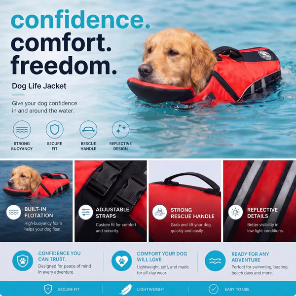 floaty - dog life jacket with chinlift head rest
